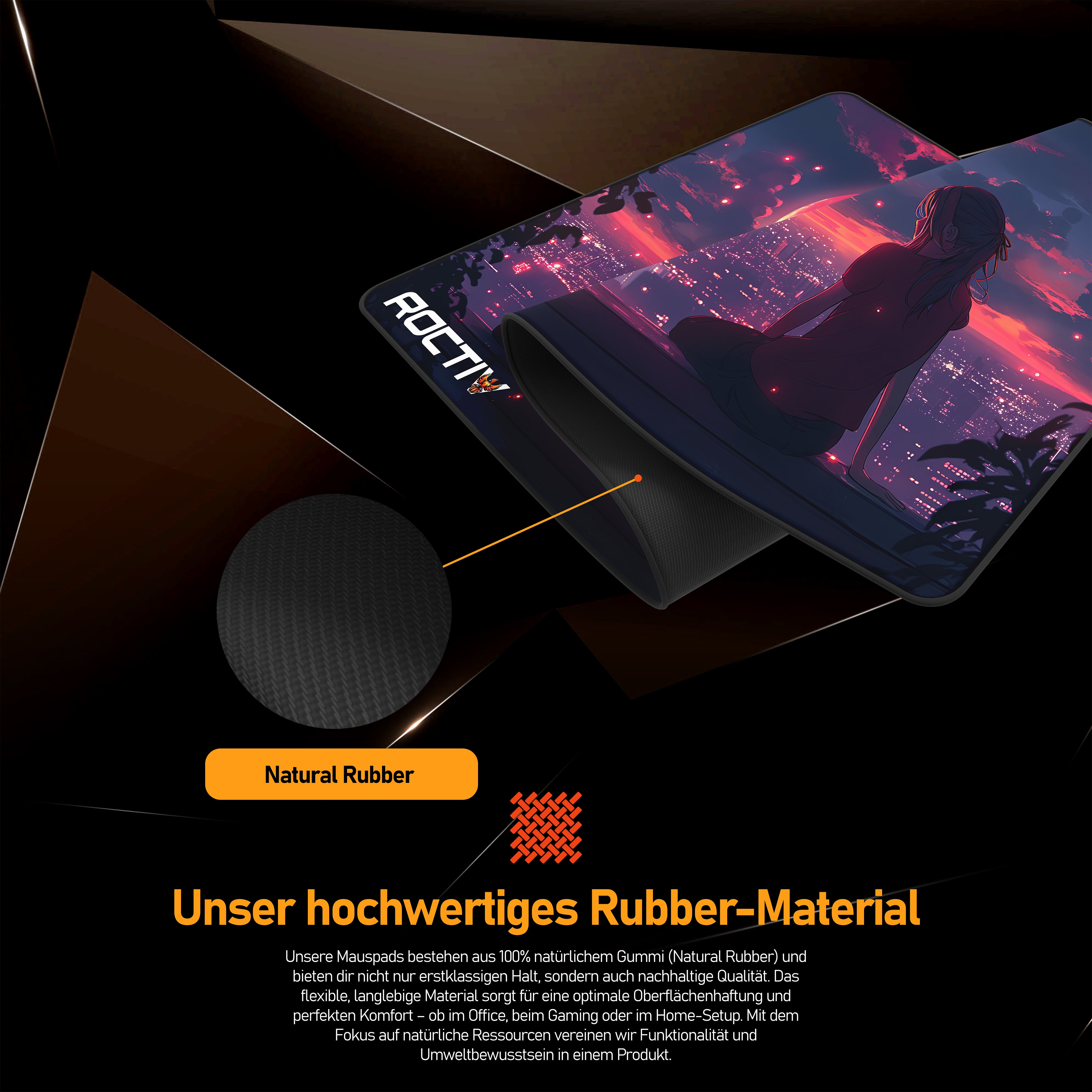Roctiv lofi design gaming mauspad mit natürlichem Gummi für optimale Oberfläche und rutschfesten Halt