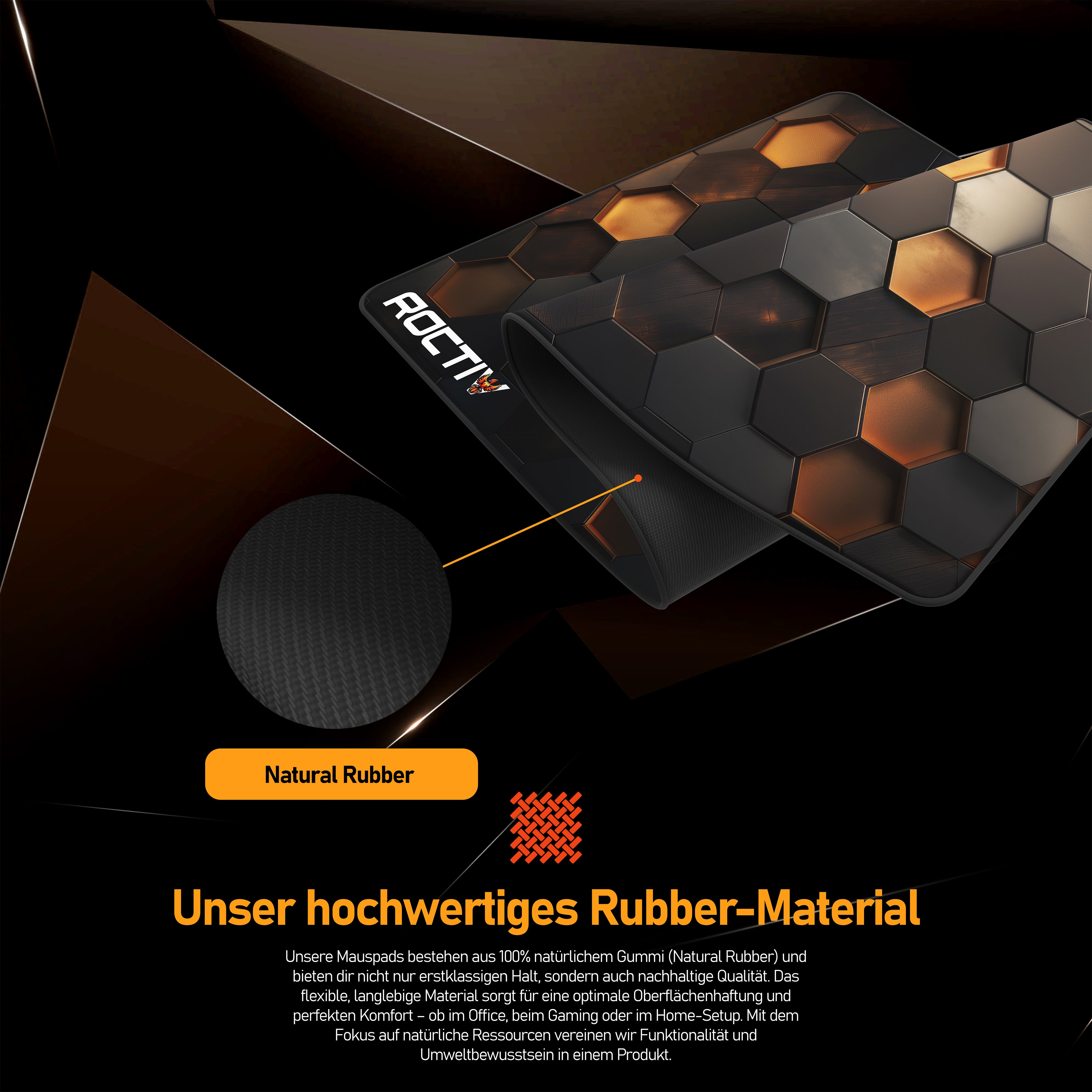 Roctiv Gaming Mauspad mit hochwertigem Natural Rubber Material und hexagonalem Design