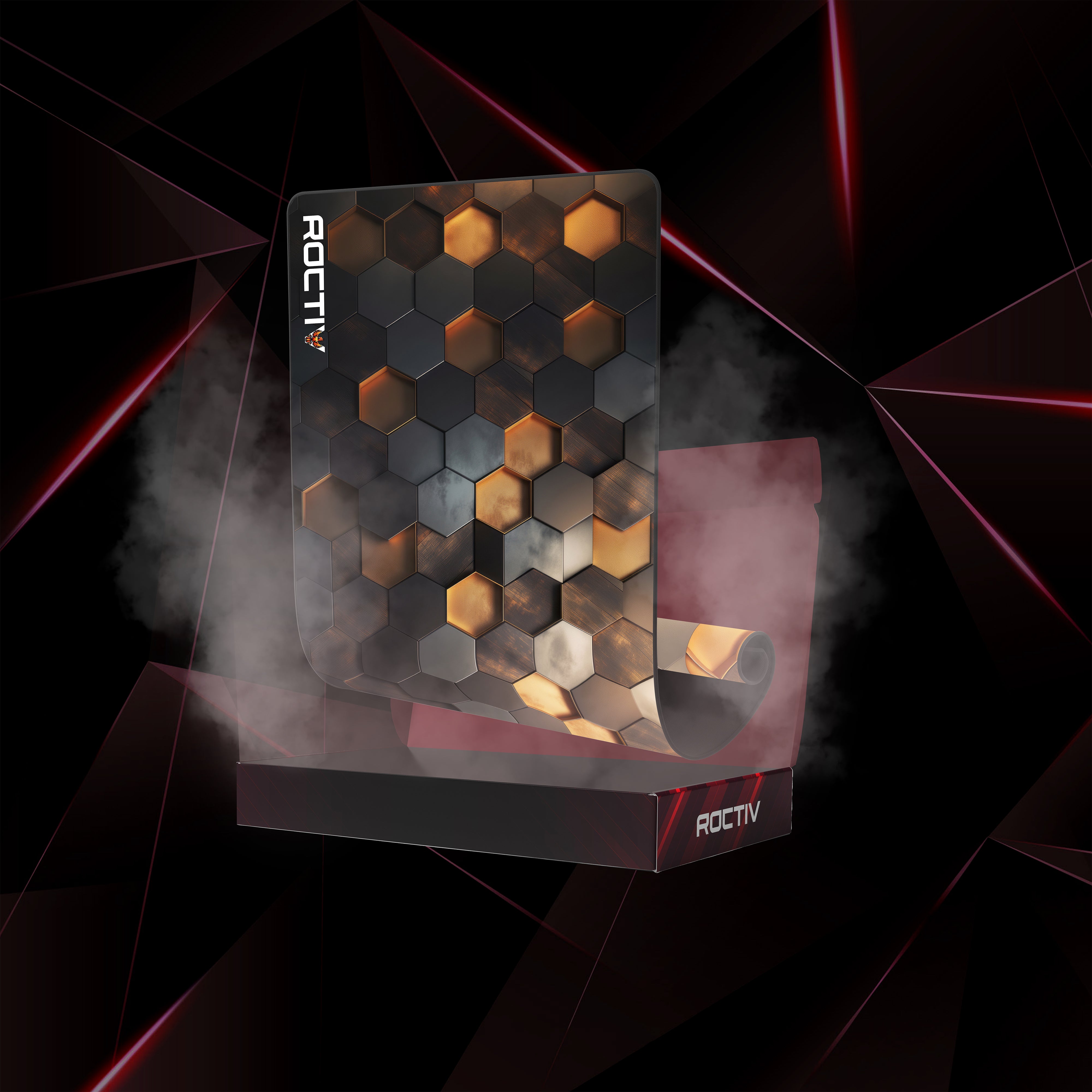 Roctiv Gaming Mauspad mit sechseckigem Design in Schwarz und Gold für präzise Steuerung