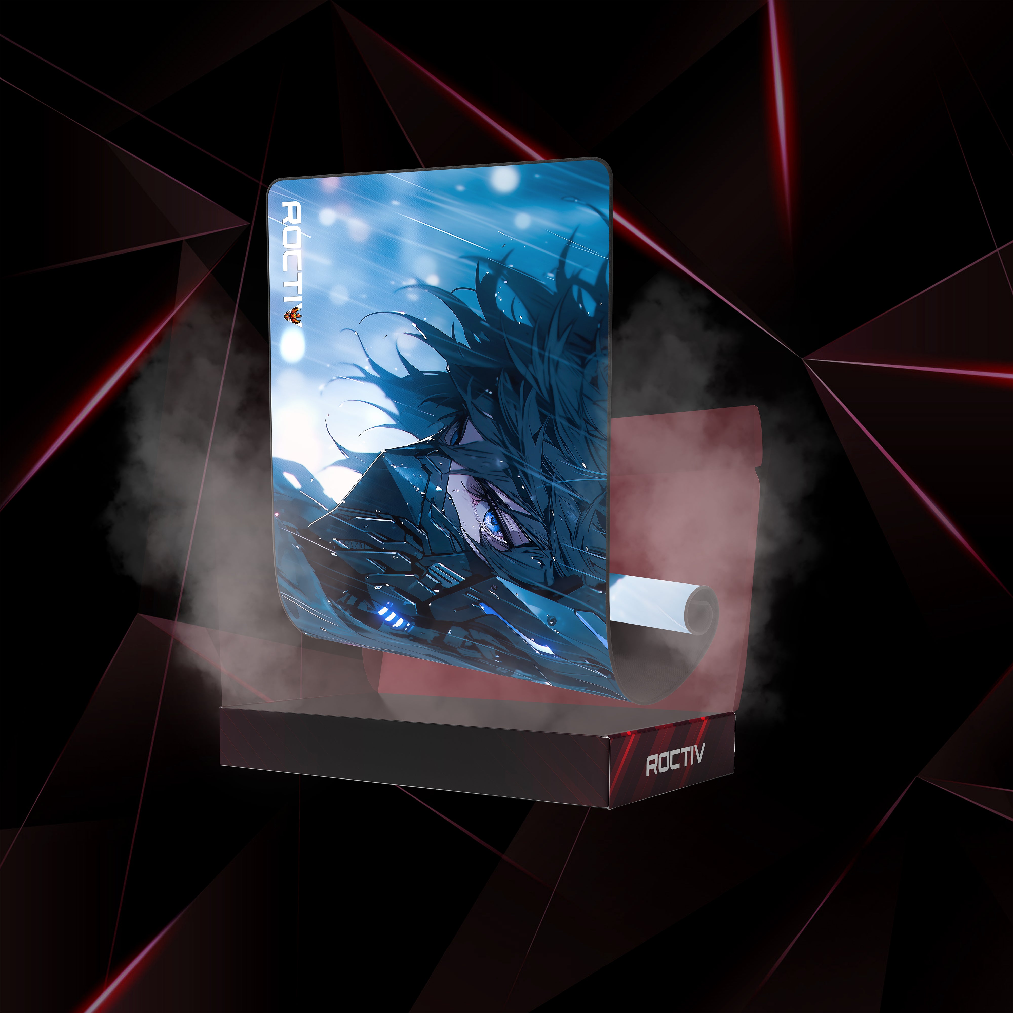 Roctiv Gaming Mousepad XXL mit blauer Anime-Grafik und glatter Oberfläche in Verpackung